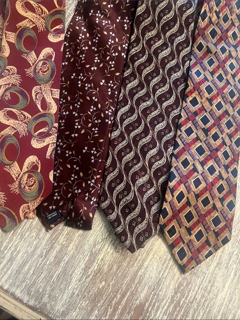 Set of 4 Assorted Men's Burgundy Patterned Silk Tie - Classic Business Style